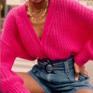 Sezane Fuchsia Cardigan Sweater